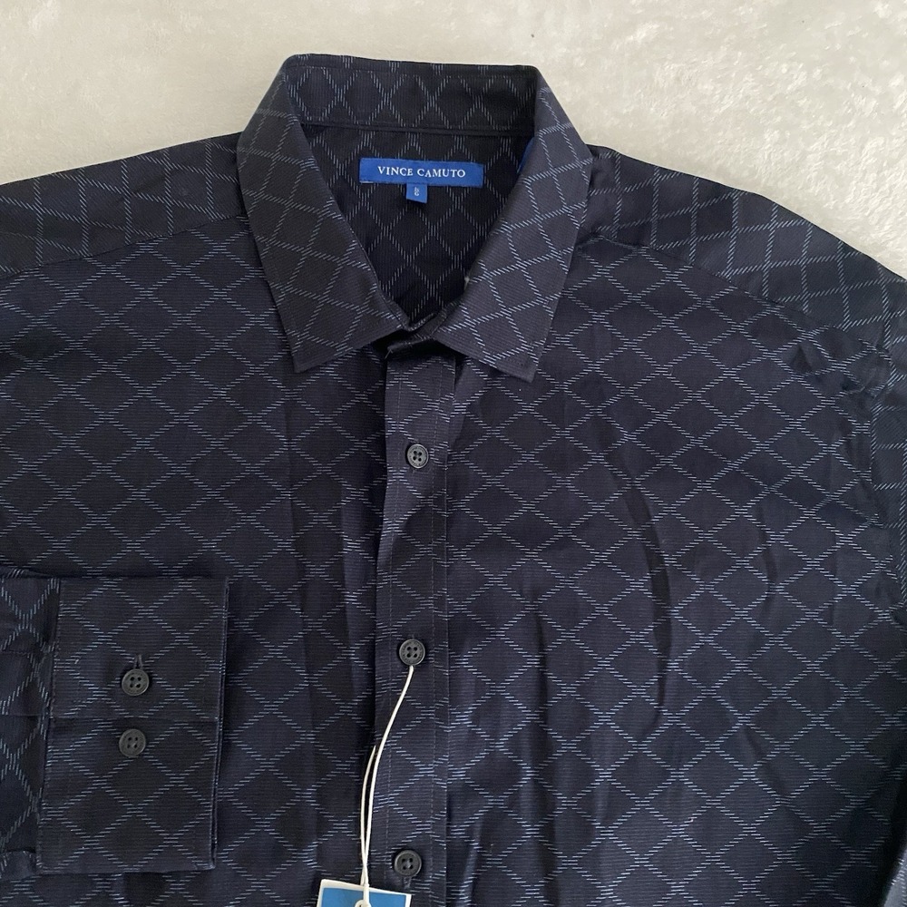 Vince Camuto Dress Shirt Men's Large Blue Diamond Weave Stretch New w/Tags!